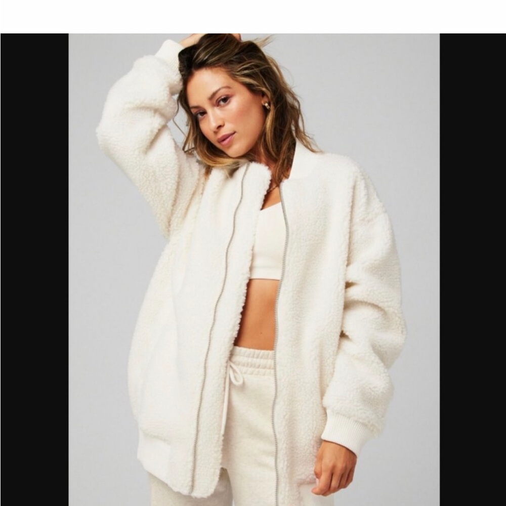 Fabletics Teddy Oversized Bomber Jacket in Bone Size Medium NWT